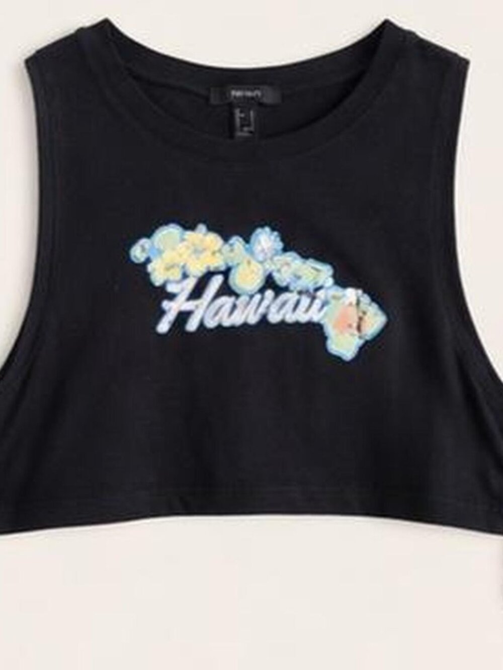 Forever 21 Black Hawaii Graphic Crop Tank Side Tie M